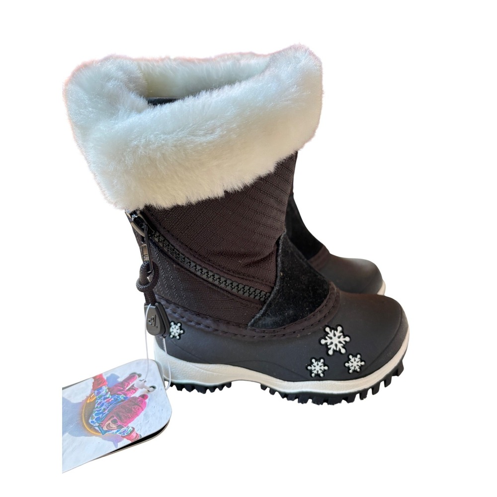 Baffin Switzerland Kids Snow Boots Black Faux Fur Snowflake Size 5 NWT